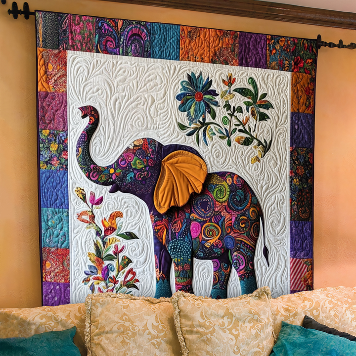 Elephant Jubilee Quilted Blanket