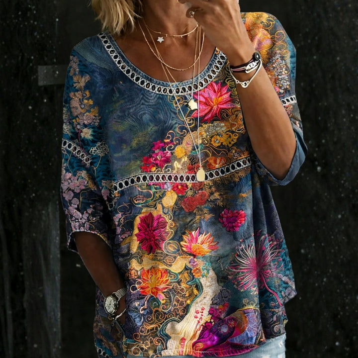 Aurelia - Vintage Floral Denim Blouse