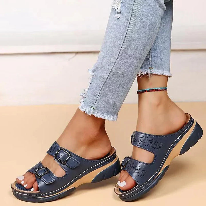 Orthopedic Sandals with Platform Sole and Double Buckle for Women