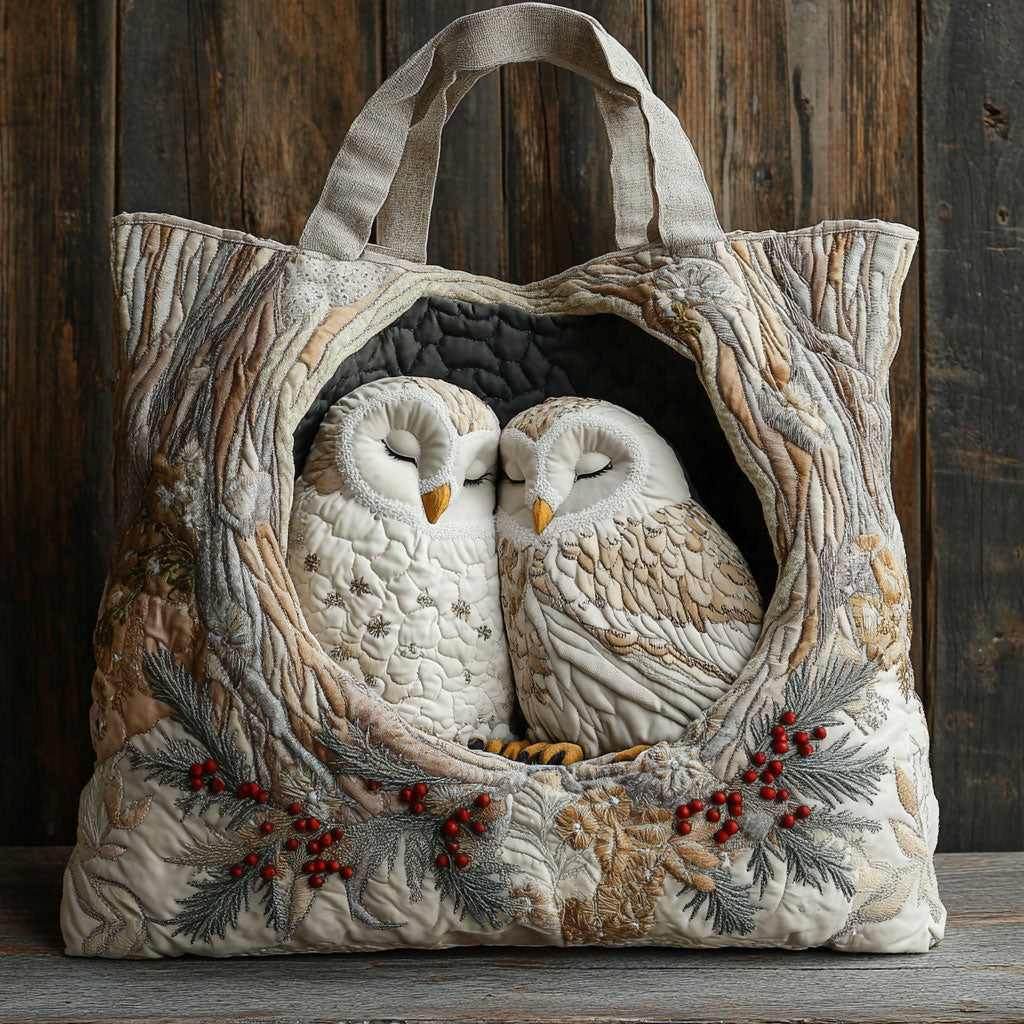 Forest Owls Quilted Tote Bag