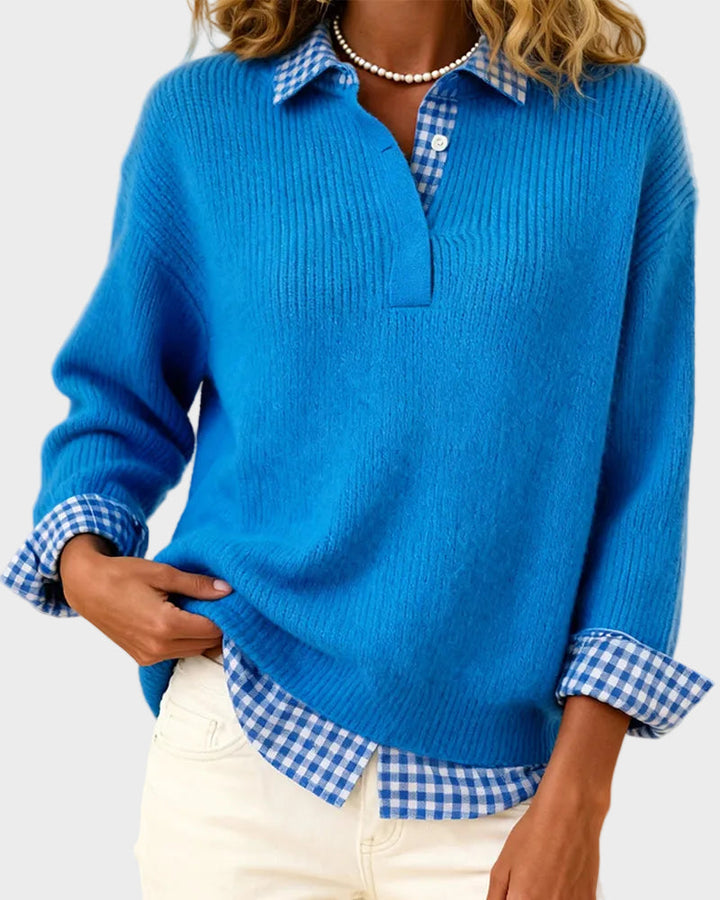 Viktoria - Colourful sweater with a checkered patchwork pattern