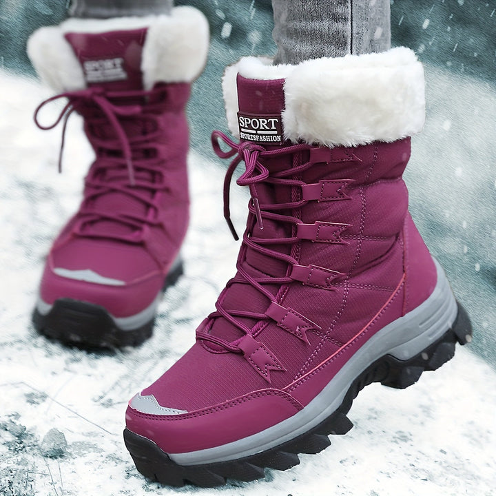 Women's Waterproof Snow Boots with Fur Trim and Laces