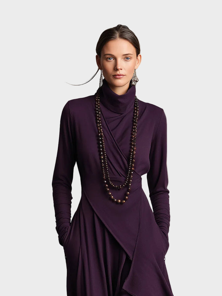 Teresa - Asymmetrical knitted maxi dress with a turtleneck