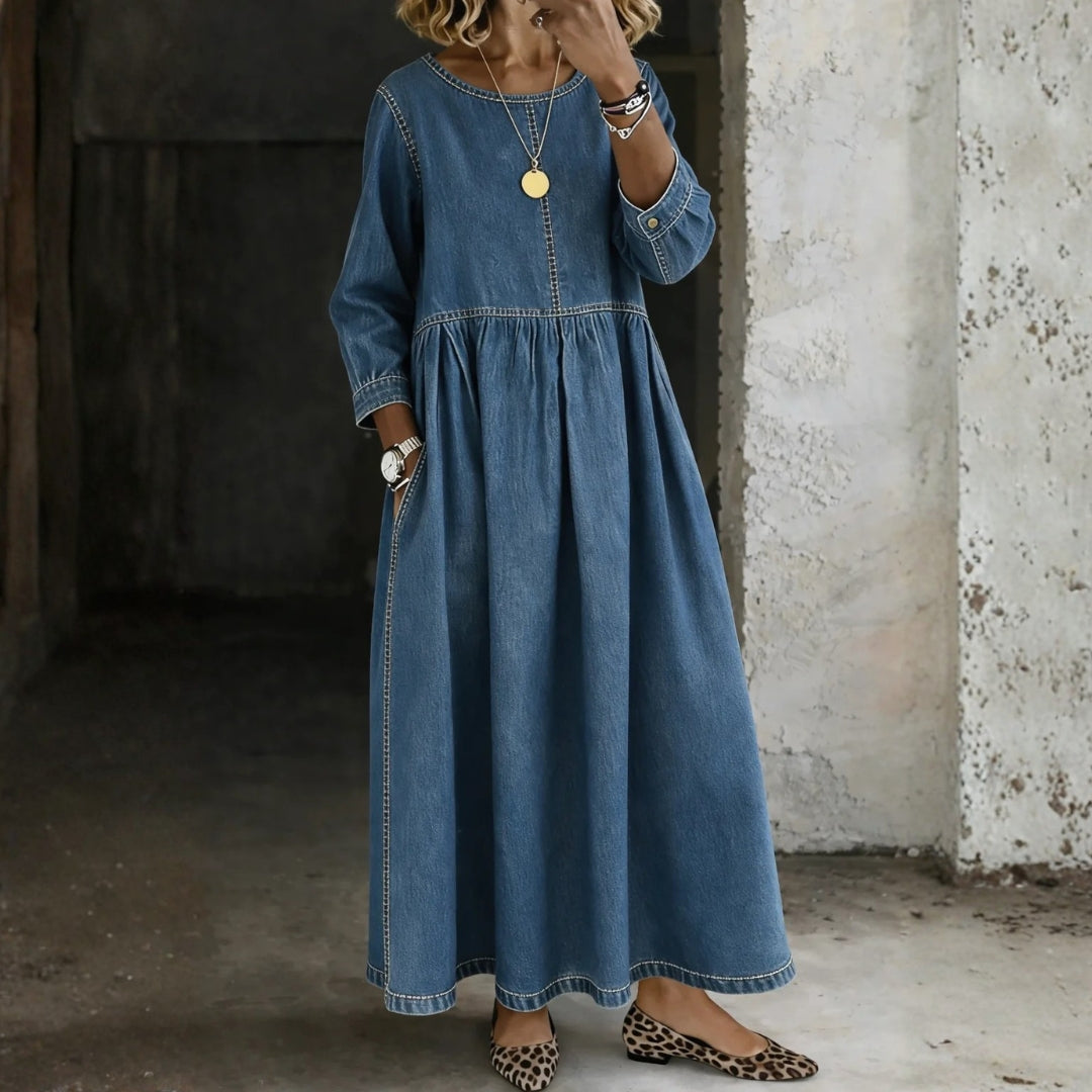 Otylia - Denim dress with a Peter Pan collar