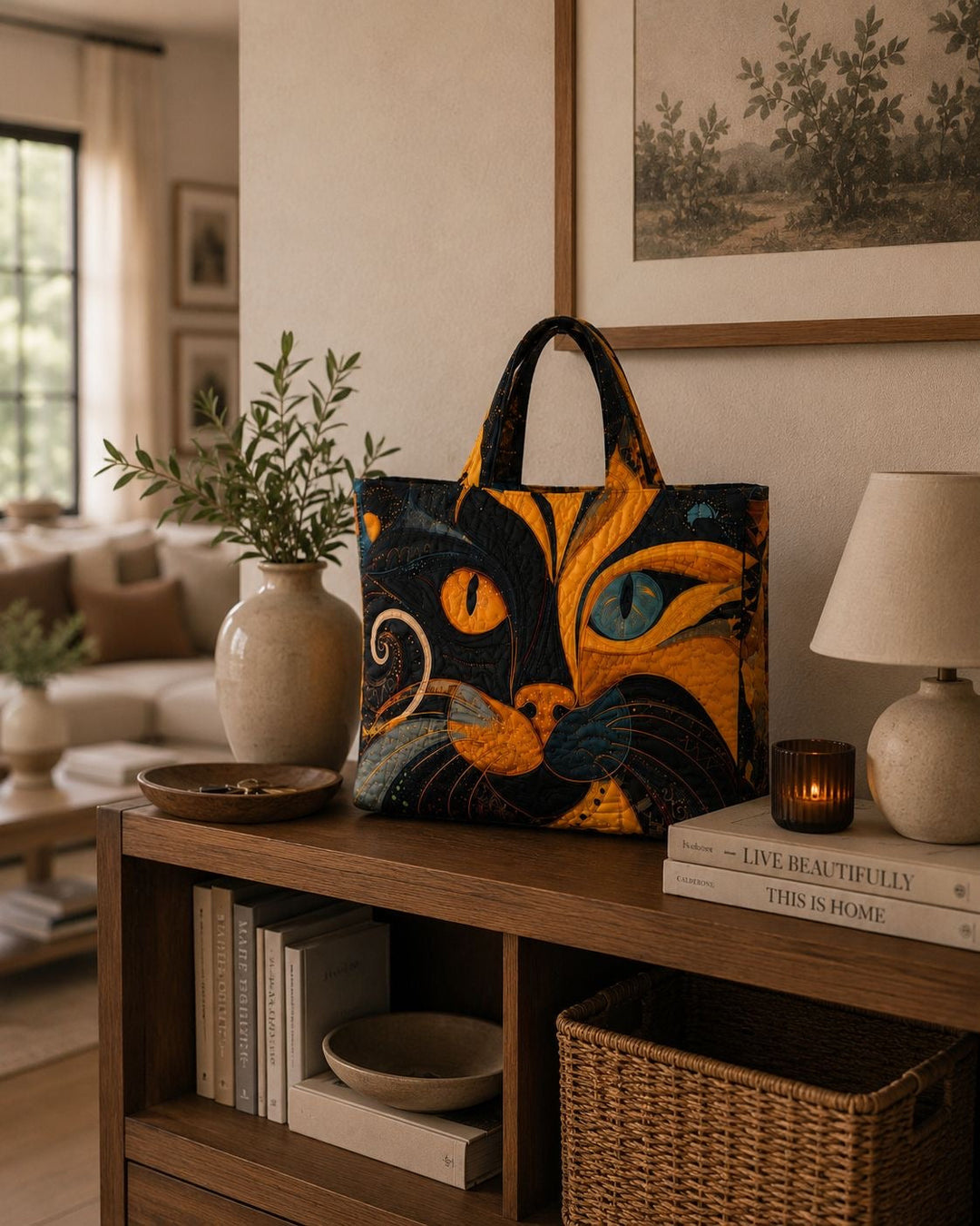 Quilted Tote Bag - Mystic Cat