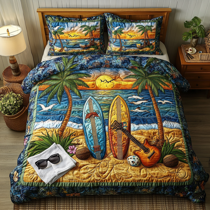 Adventure Surfboard 3-Piece Quilted Bedding Set