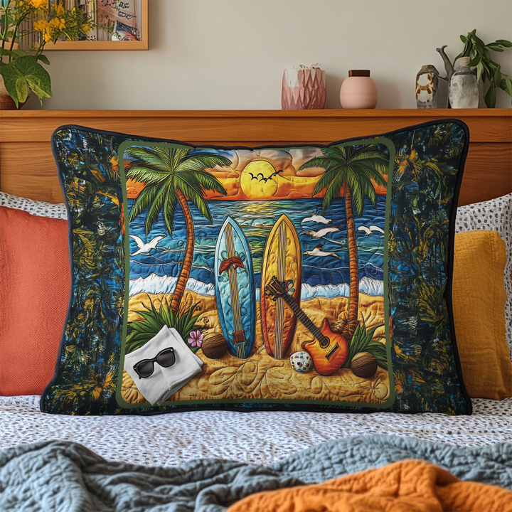 Adventure Surfboard Quilted Bedding Pillow Case