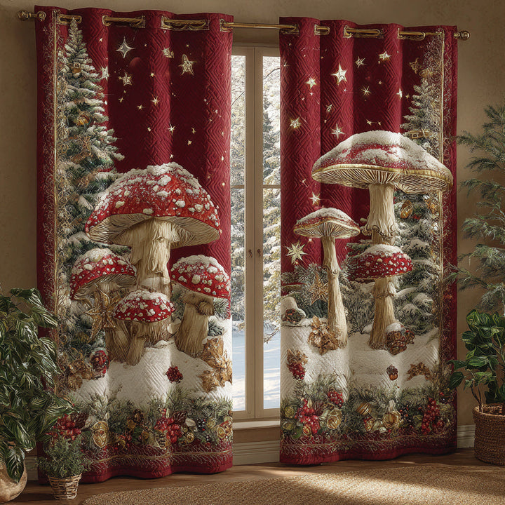 Amanita Mushroom Snow Quilted Curtains
