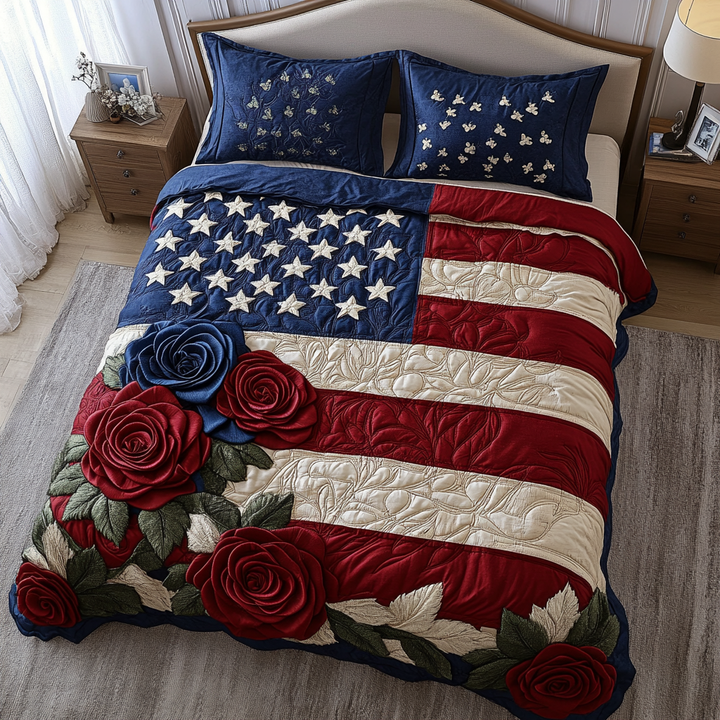 Americana Bloom 3-Piece Quilted Bedding Set