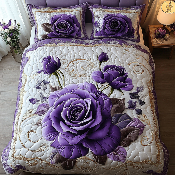 Amethyst Bloom 3-Piece Quilted Bedding Set