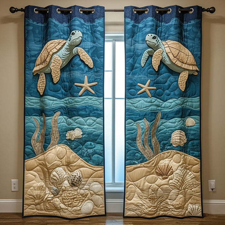 Aqua Shell Quilted Curtains