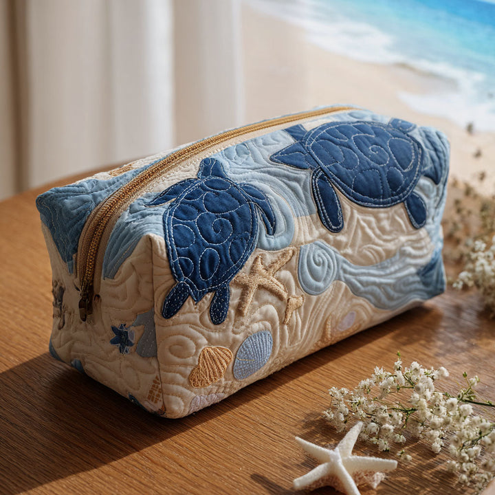 Aqua Shell Quilted Makeup Bag
