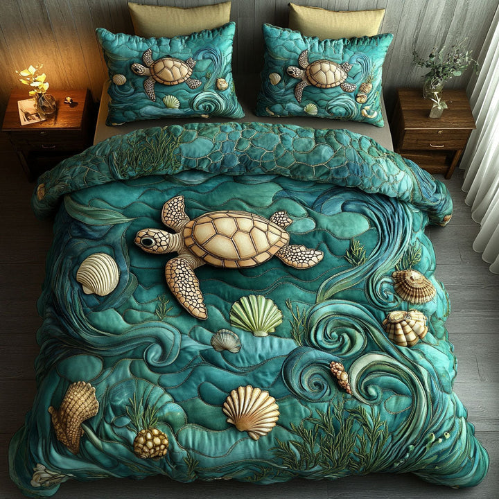 Turtle 3-Piece Quilted Bedding Set