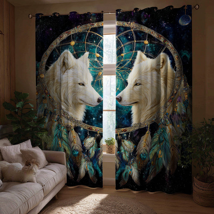 Arctic Wolf Halo Quilted Curtains