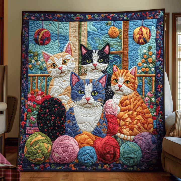 Artistic Cat-Themed Quilted Blanket