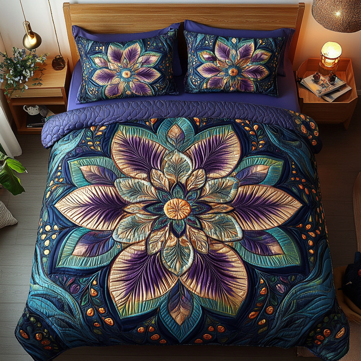 Aurora Petal Elegance 3-Piece Quilted Bedding Set