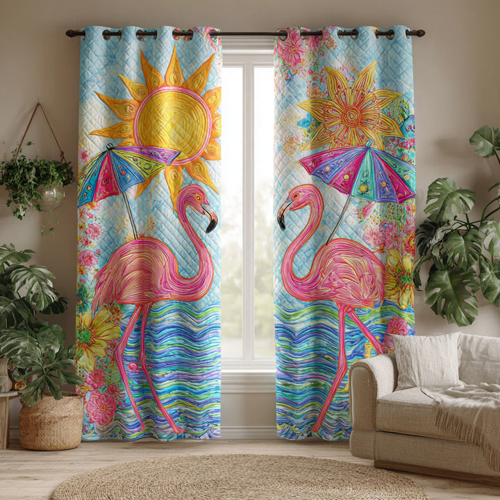 Azure Flamingo Quilted Curtains