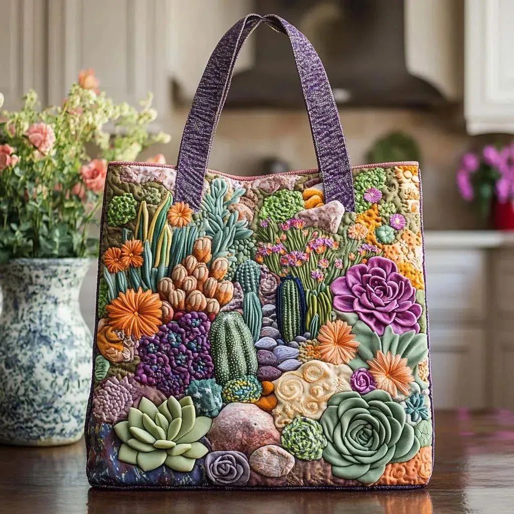 Quilted Tote Bag - Succulent Garden