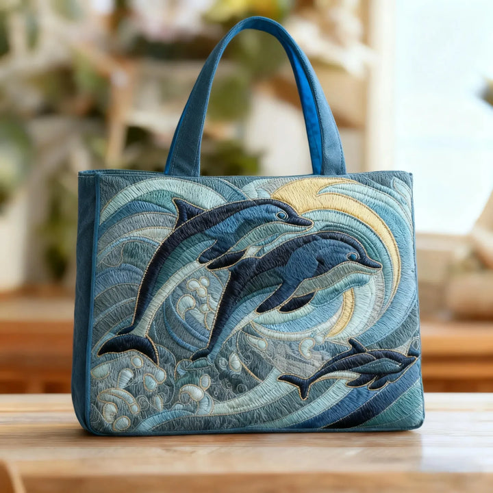 Quilted Tote Bag - Ocean Dolphin