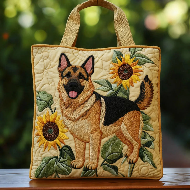 Quilted Tote Bag - Floral German Shepherd