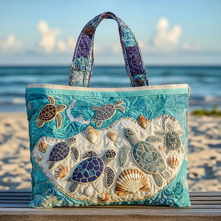 Quilted Tote Bag - Turtle Love