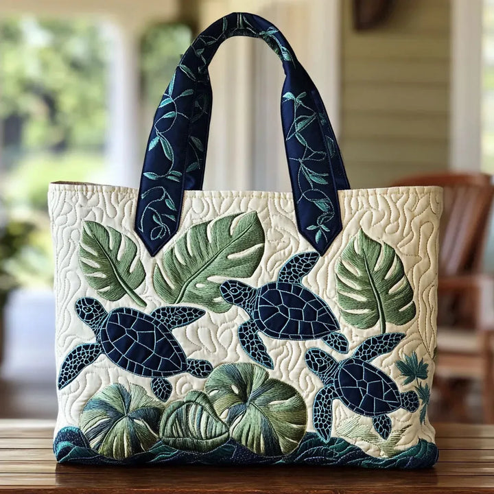 Quilted Tote Bag - Sea Turtle Grace