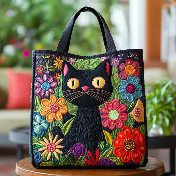 Quilted Tote Bag - Enchanted Black Cat