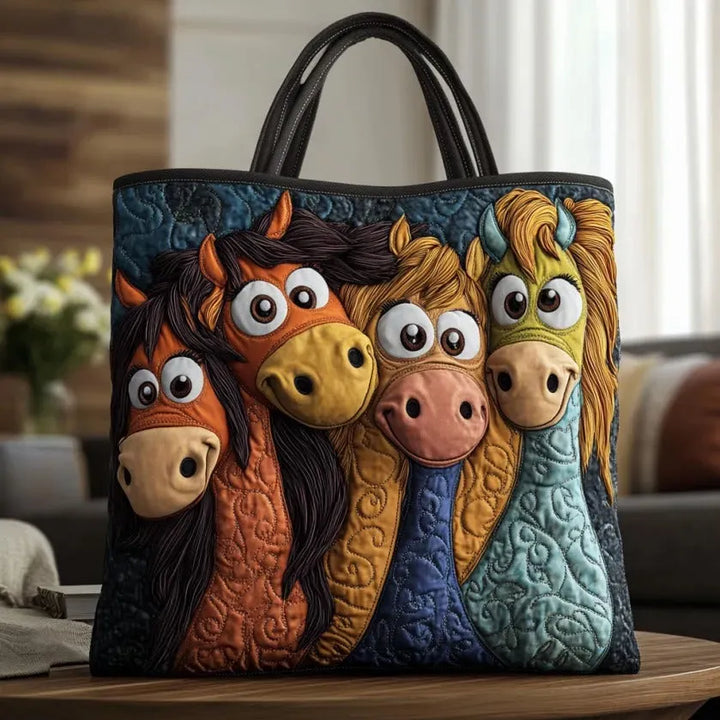 Quilted Tote Bag - Playful Ponies