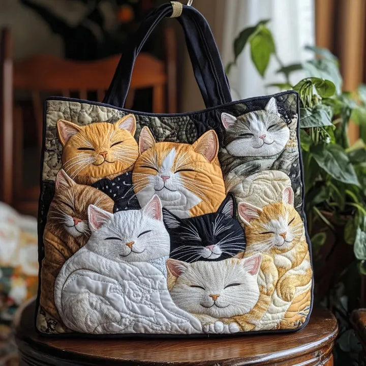 Quilted Tote Bag - Sleeping Kittens