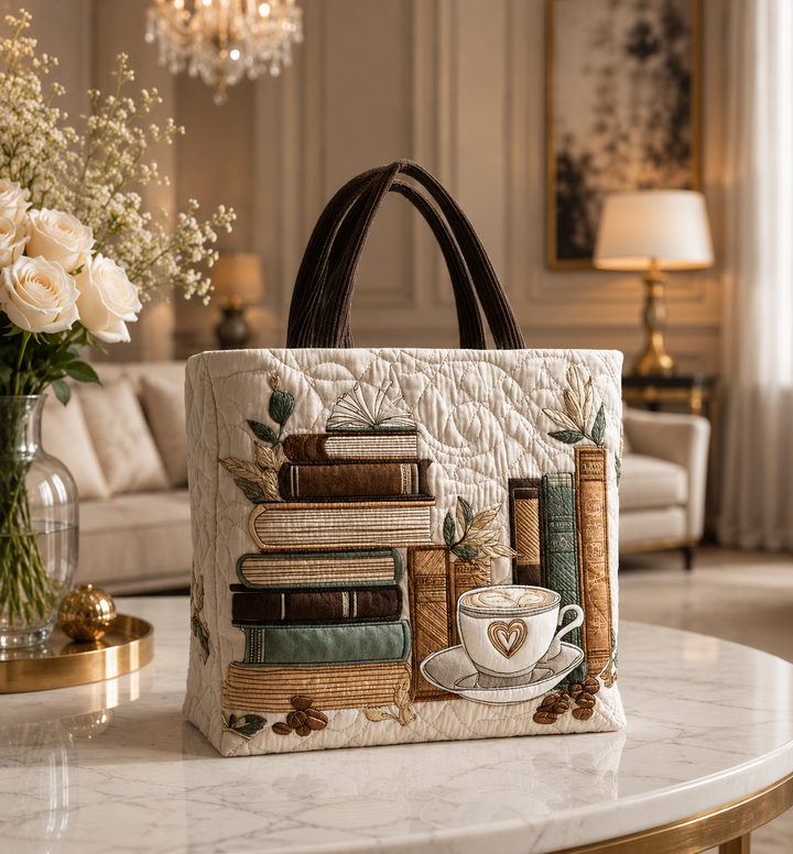 Quilted Tote Bag - Coffee Chapter