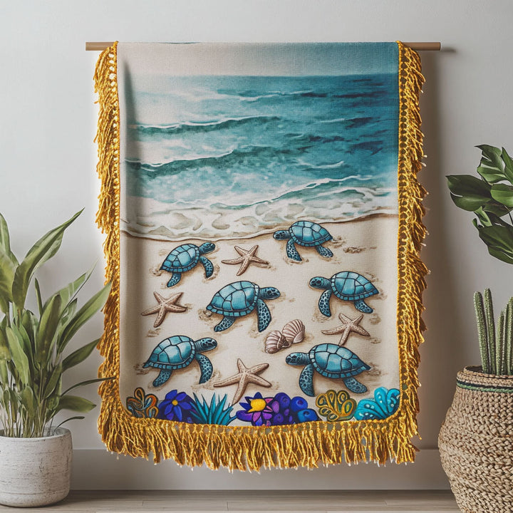 Beach Turtle Hatchlings Woven Sofa Blanket