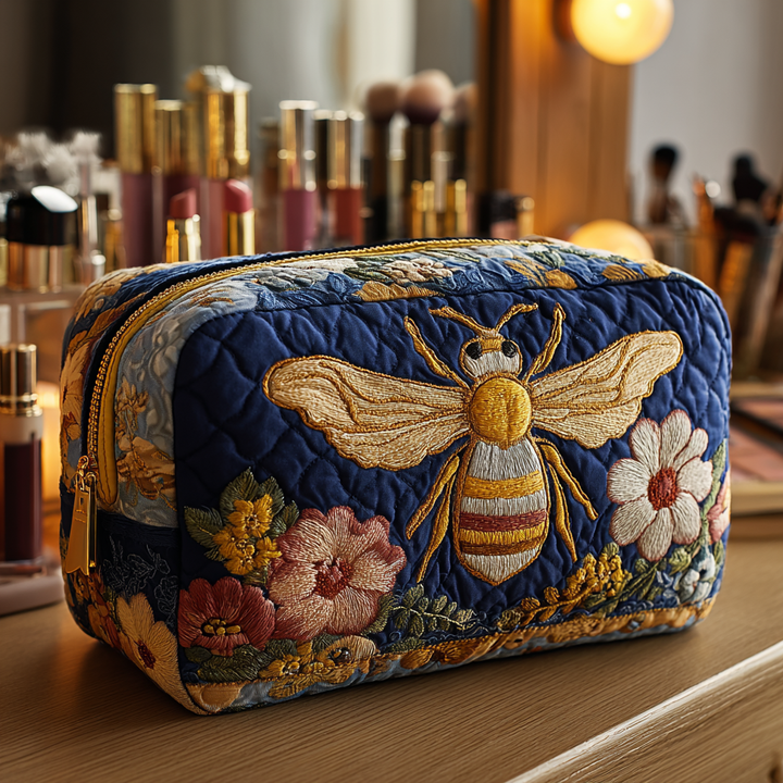 Bee Blossom Quilted Makeup Bag