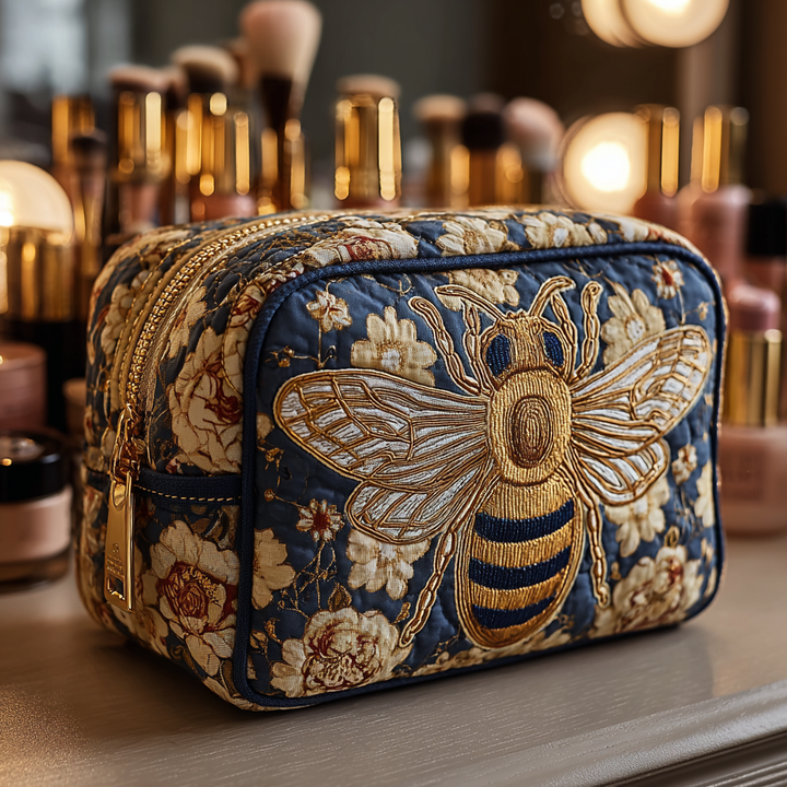 Bee Charm Quilted Makeup Bag