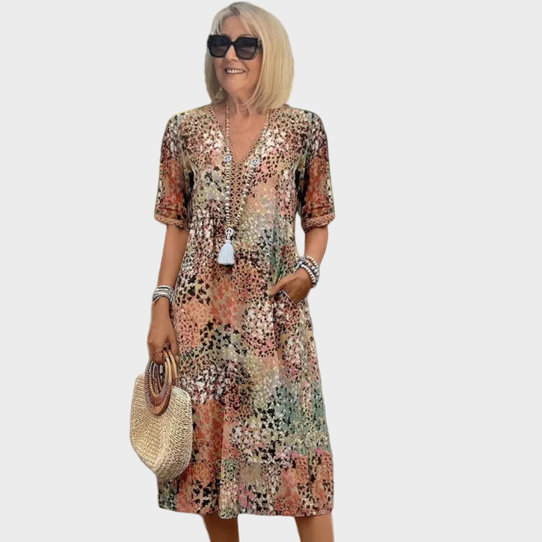 Leontýna V-neck printed midi dress