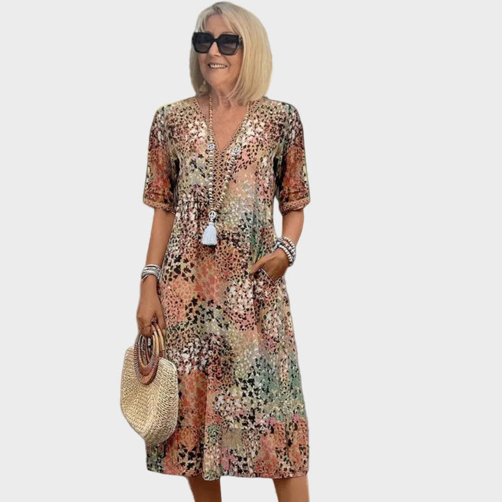 Leontýna V-neck printed midi dress