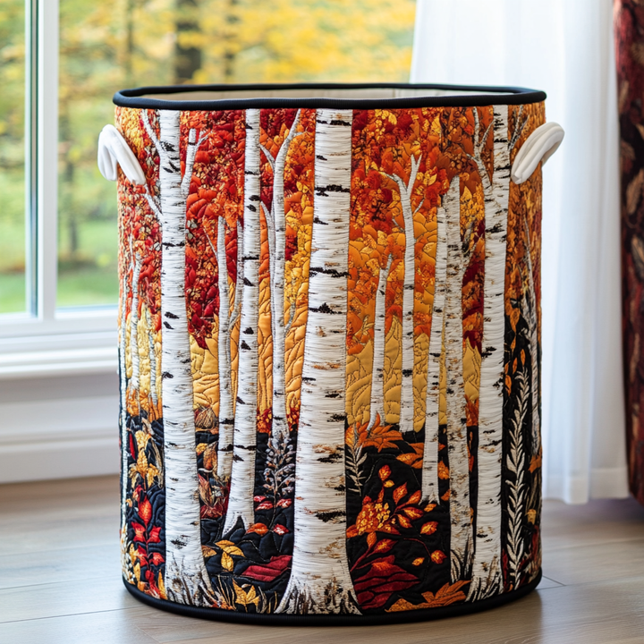 Birch Leaves Quilted Laundry Basket