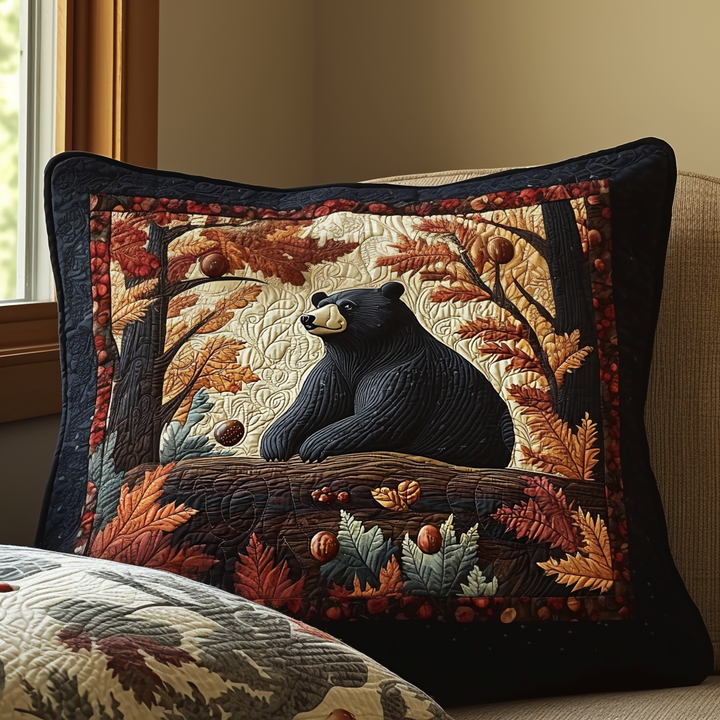 Black Bear Autumn Vintage Charm Quilted Bedding Pillow Case