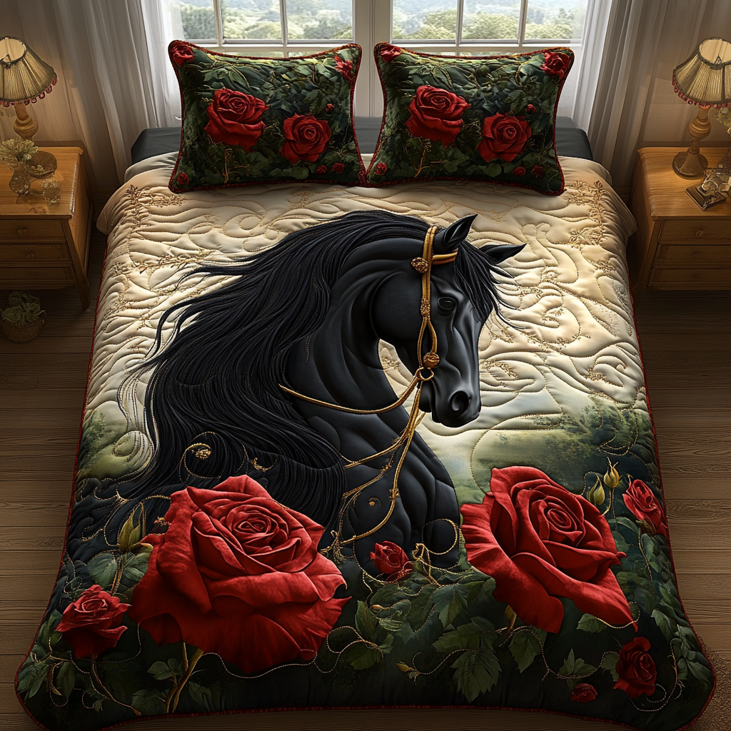 Horse 3-Piece Quilted Bedding Set