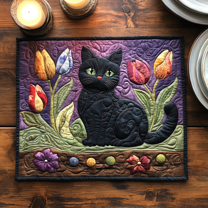 Black Cat Aura Quilted Placemat