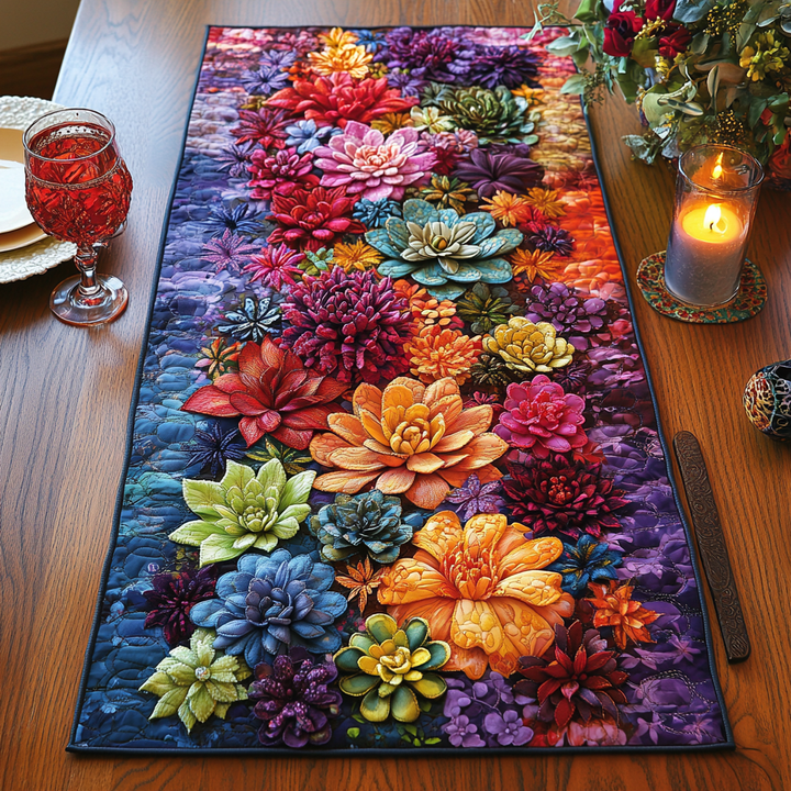 Blooming Succulents Quilted Table Runner