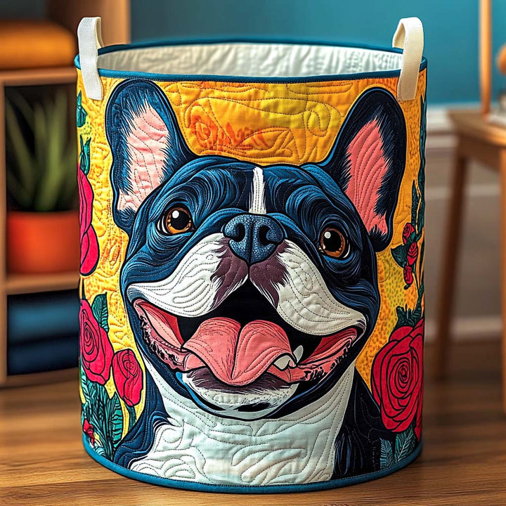 Bloomy Frenchie Smile Quilted Laundry Basket
