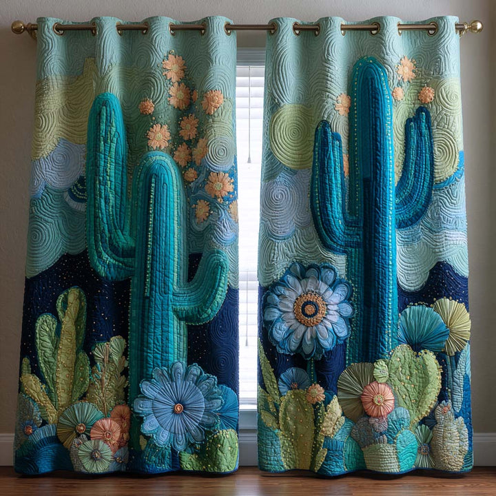 Blue Desert Blossoms Quilted Curtains