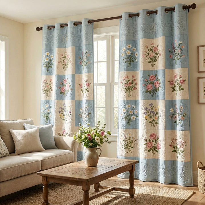 Blue Meadow Quilted Curtains