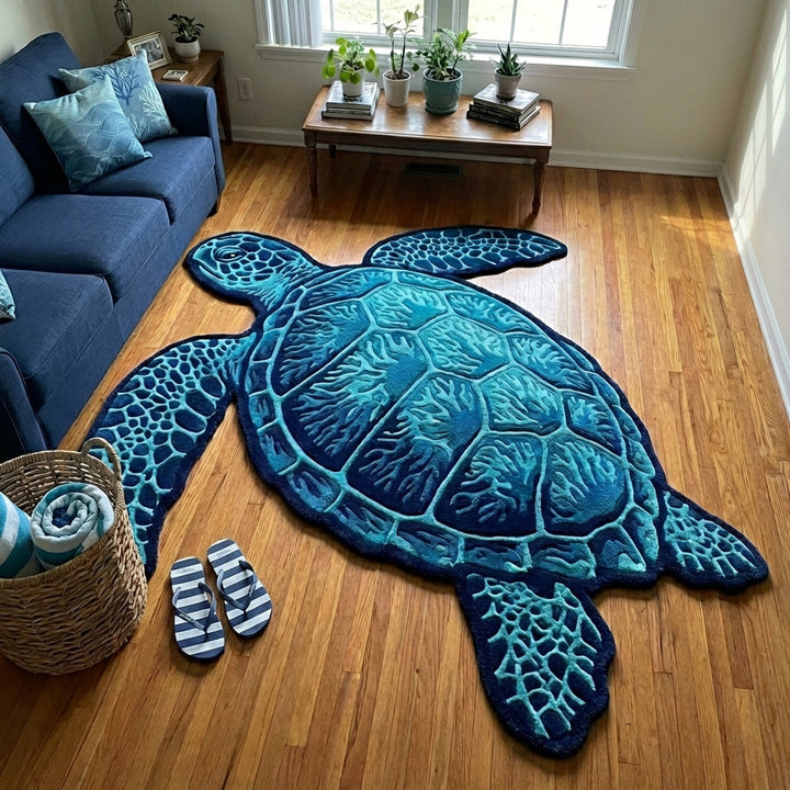 Blue Turtle Custom Shape Area Rug