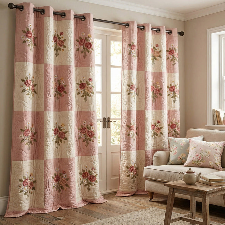 Blush Garden Quilted Curtains