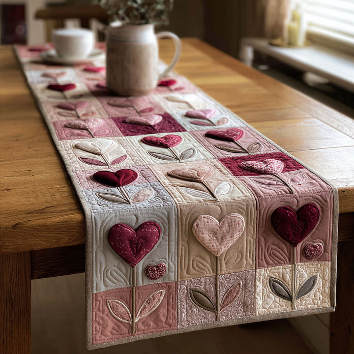 Blush Heart Quilted Table Runner