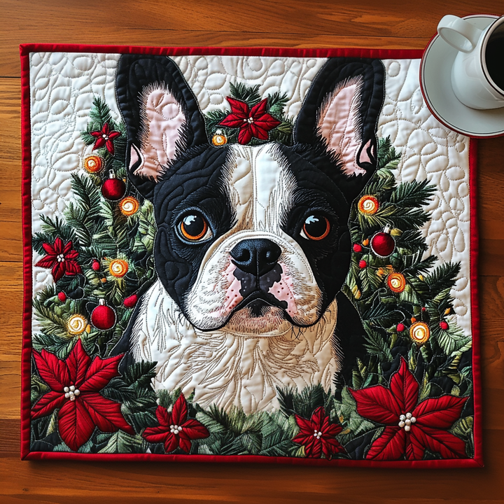 Boston Terrier Yuletide Spirit Quilted Placemat