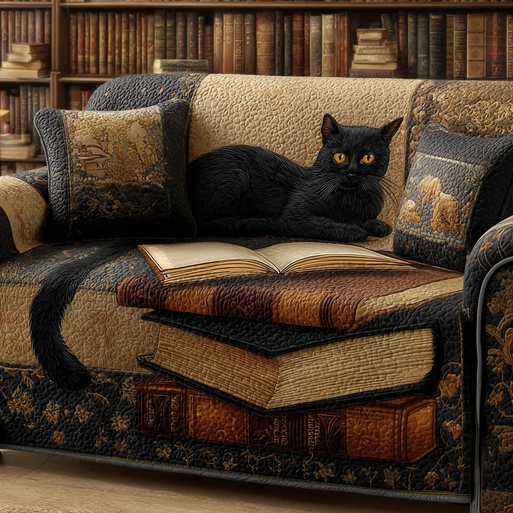 Reading Cat Quilted Sofa Cover