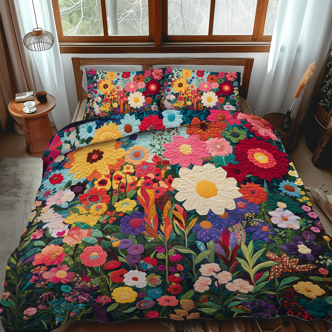 Brilliant Flowers 3-Piece Quilted Bedding Set