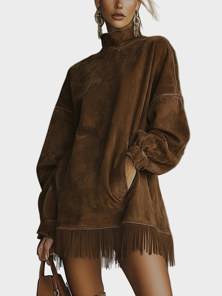 Fausz Suede dress with turtleneck and fringes